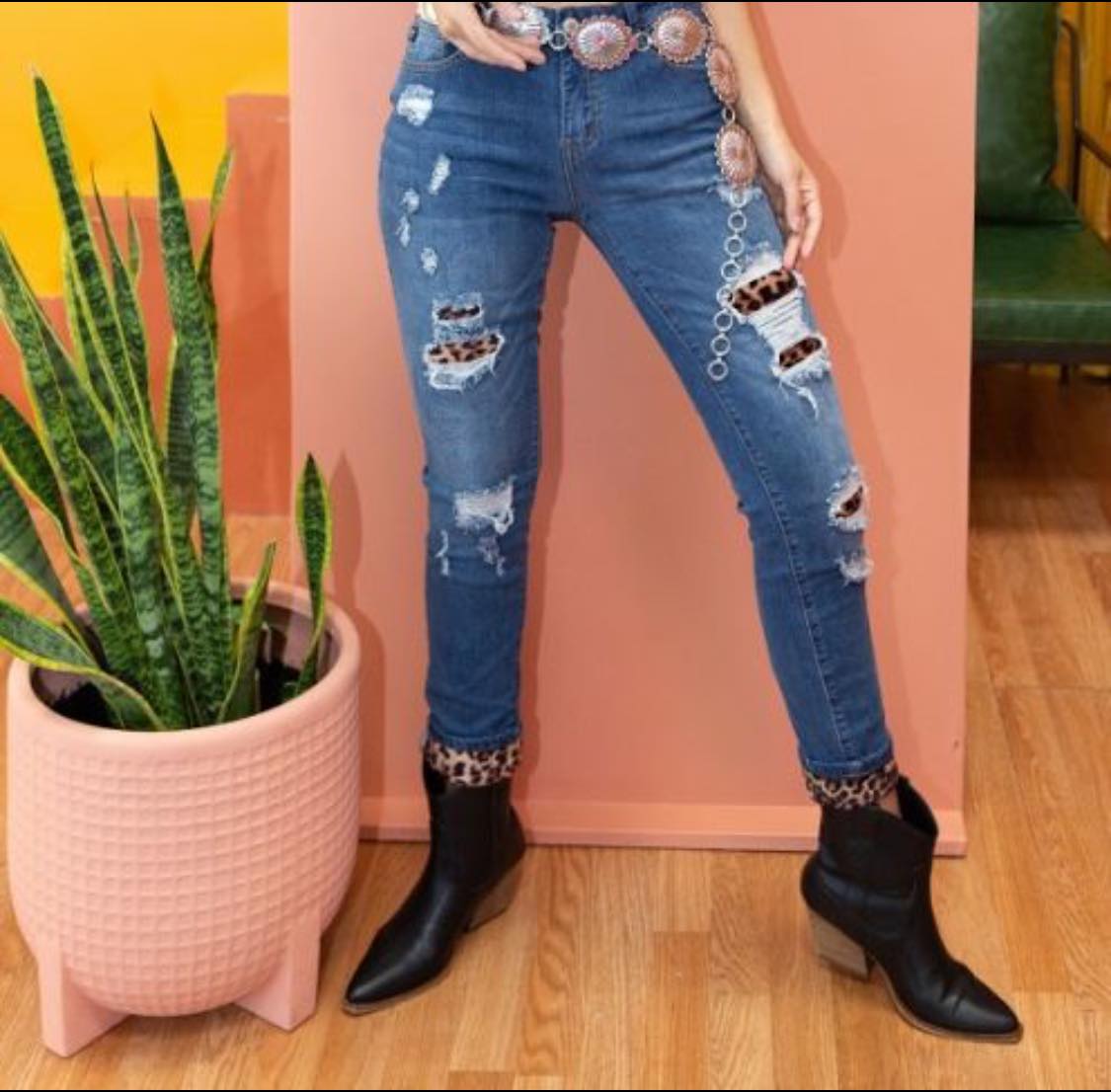 MID RISE SKINNY JEANS- LEOPARD PATCHES