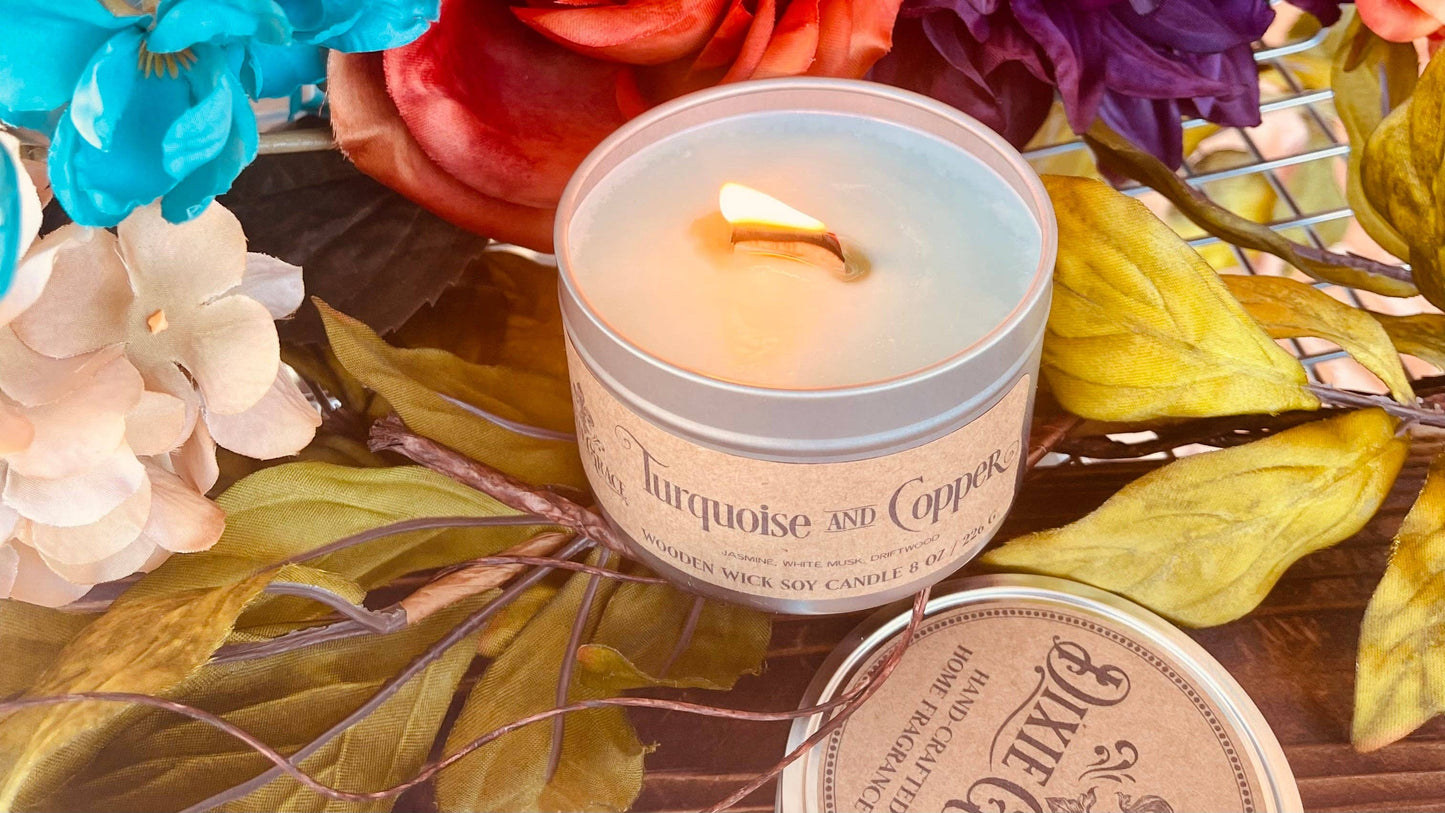 Turquoise & Copper - Wooden Wick Candle