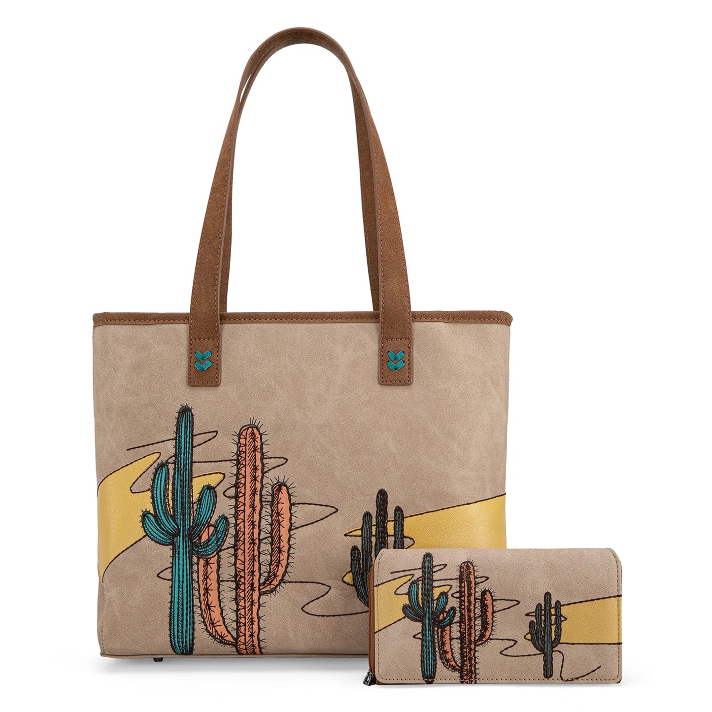 Montana West Embroidered Tote with Wallet Set