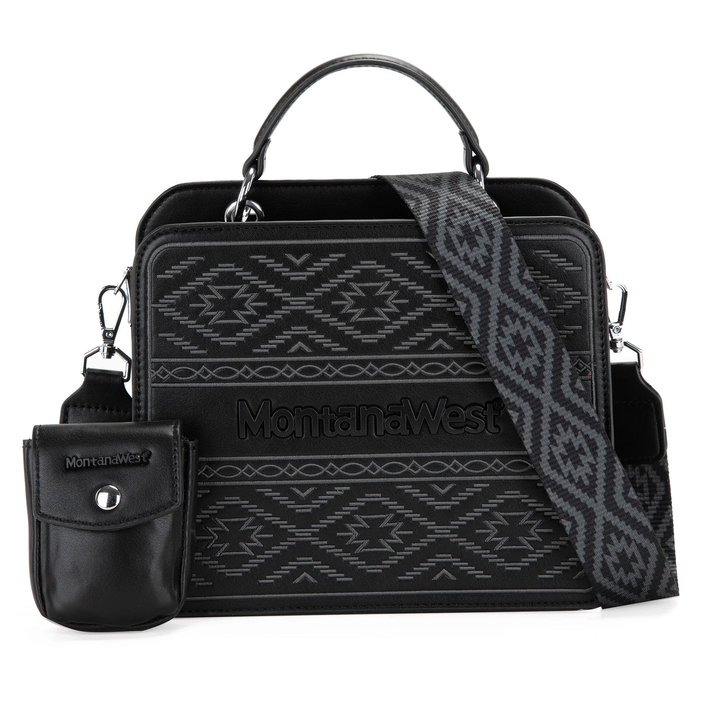 Montana West Embroidered Aztec Tote/Crossbody With Mini Pouch