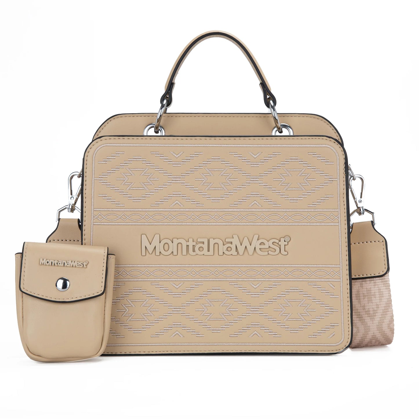 Montana West Embroidered Aztec Tote/Crossbody With Mini Pouch