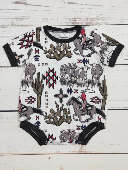 Baby Kids Black Rodeo Cows Romper