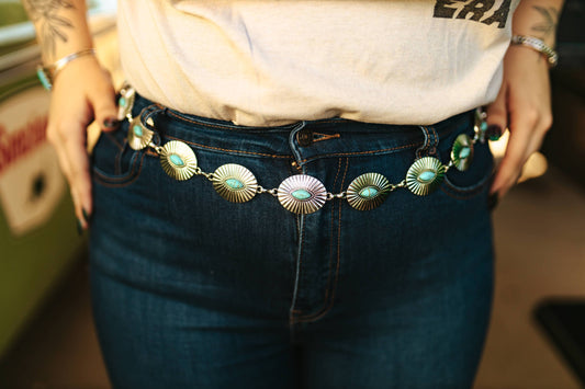 Oval Turquoise Concho Chain Belt