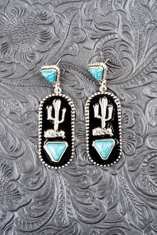 TURQUOISE KATNISS CACTUS SILVERTONE EARRINGS